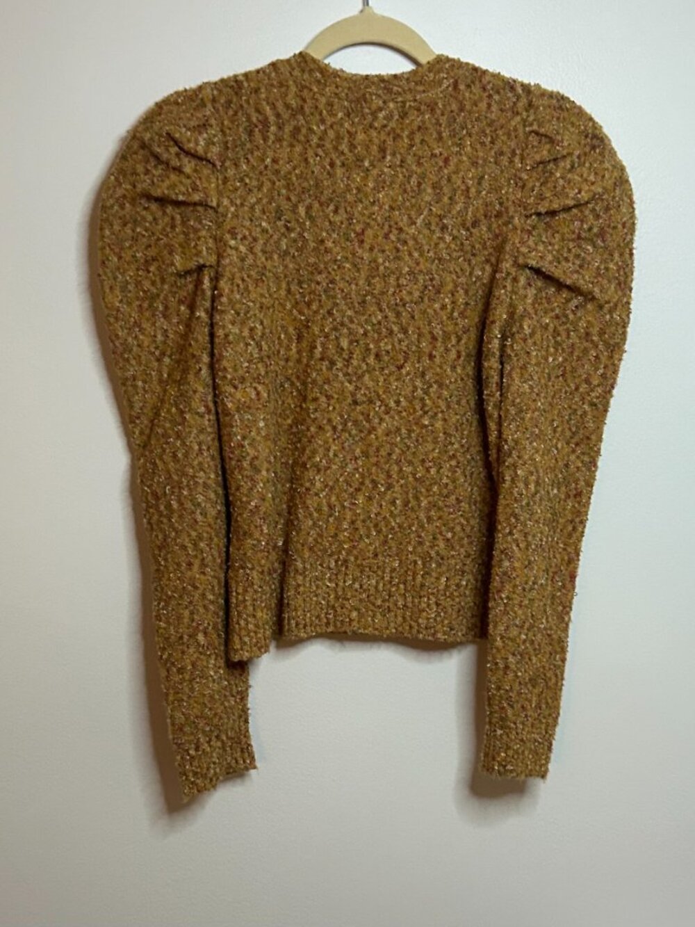 Karl Lagerfeld Brown Blend Puff Sleeve Cardigan Sweater V-Neck Size S - Picture 6 of 6